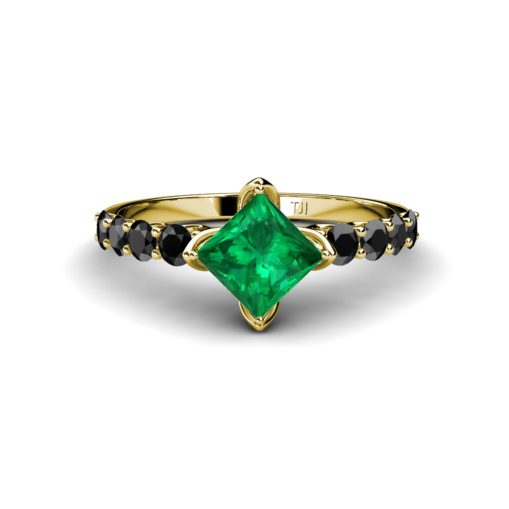 LabCreated Emerald Princess Cut & Black Diamond Engagement Ring in 14K Gold eBay