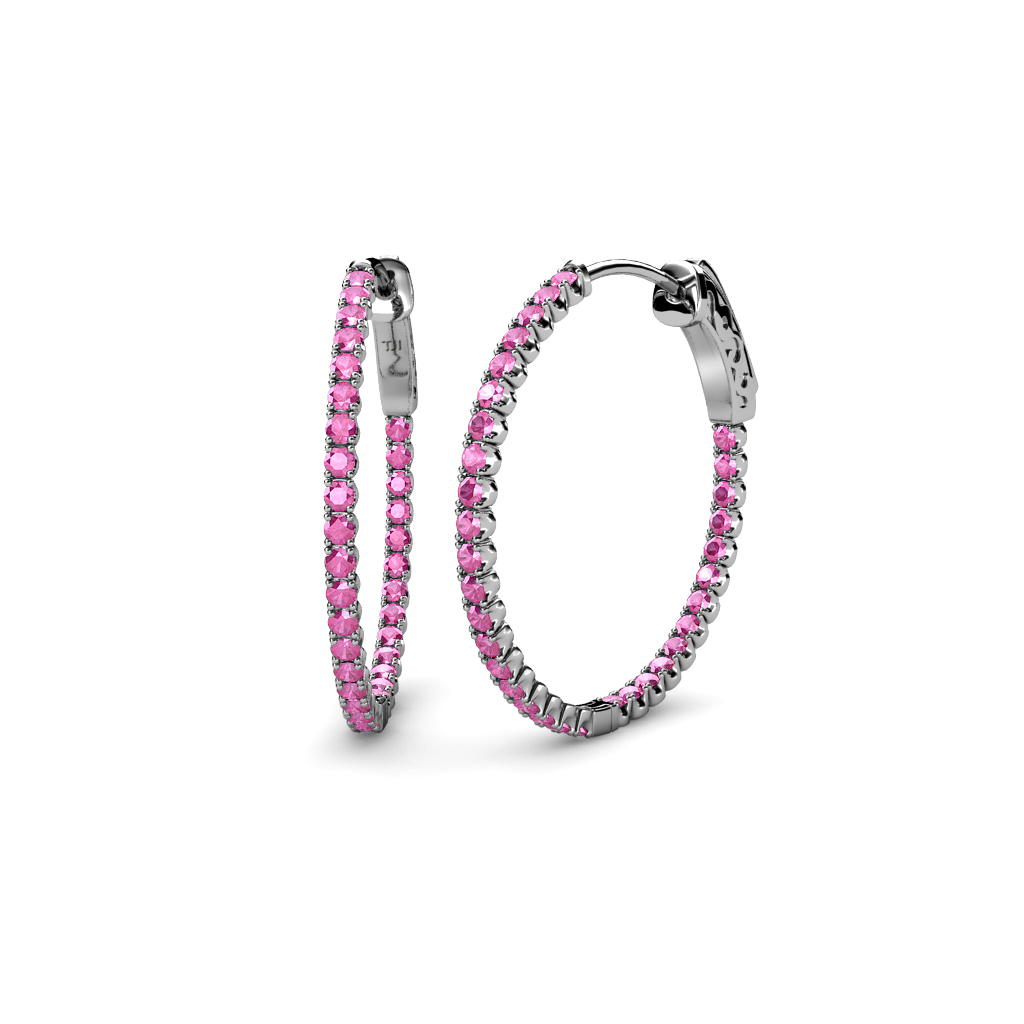 Pink Sapphire Inside Out Women S Hoop Earrings 2 84 Ct Tw