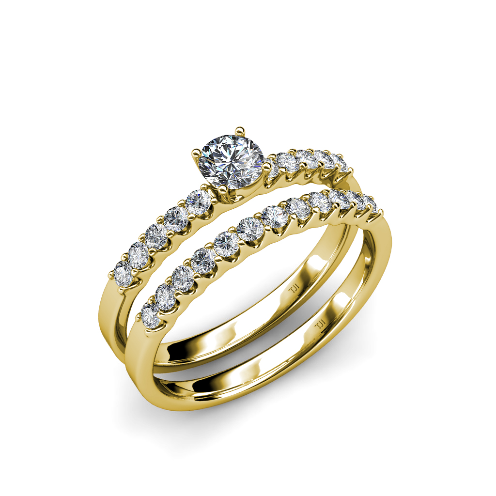 Diamond Bridal Set Ring & Wedding Band (SI2-I1, G-H) 0.85 ct tw in 14K ...